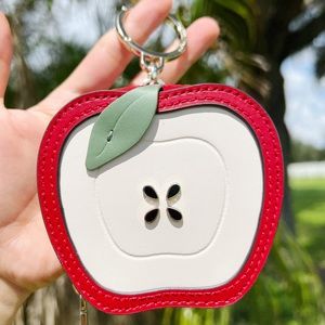 Kate Spade Honeycrisp Sliced Apple Coin Purse Key Ring Novelty Red Leather